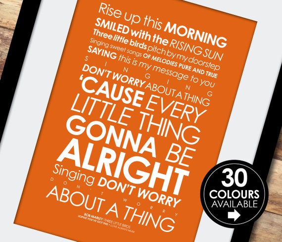 Bob Marley Three Little Birds Lyrics Imprimer Ajouter Un Etsy France