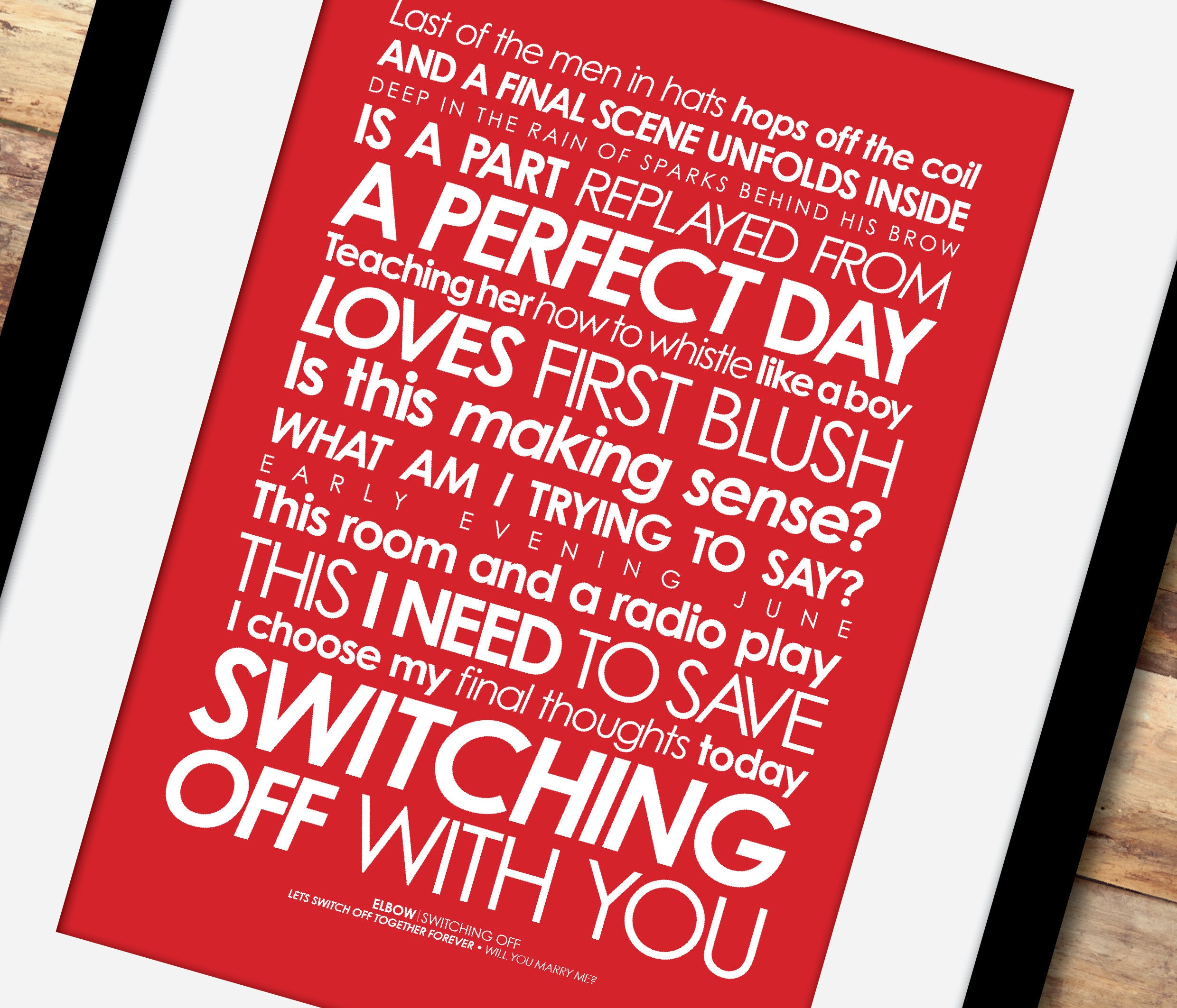 Elbow Switching Off Lyrics Print With Personalised Message Etsy