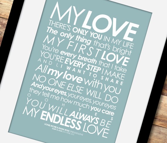 Lionel Richie And Diana Ross Endless Love Lyrics Print With Etsy