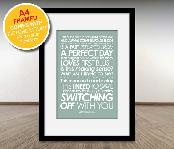 Elbow Fan Switching Off Lyrics Print Option To Add Personalised Message Digital File Print Or Framed Free Delivery