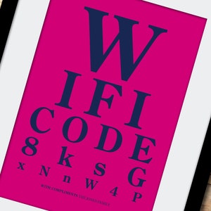 Wifi Code poster | Guest bedroom Wifi Sign | Retro Eye Test Chart themed wifi password | 30+ colours | Framed or unframed | Fits Ikea frames