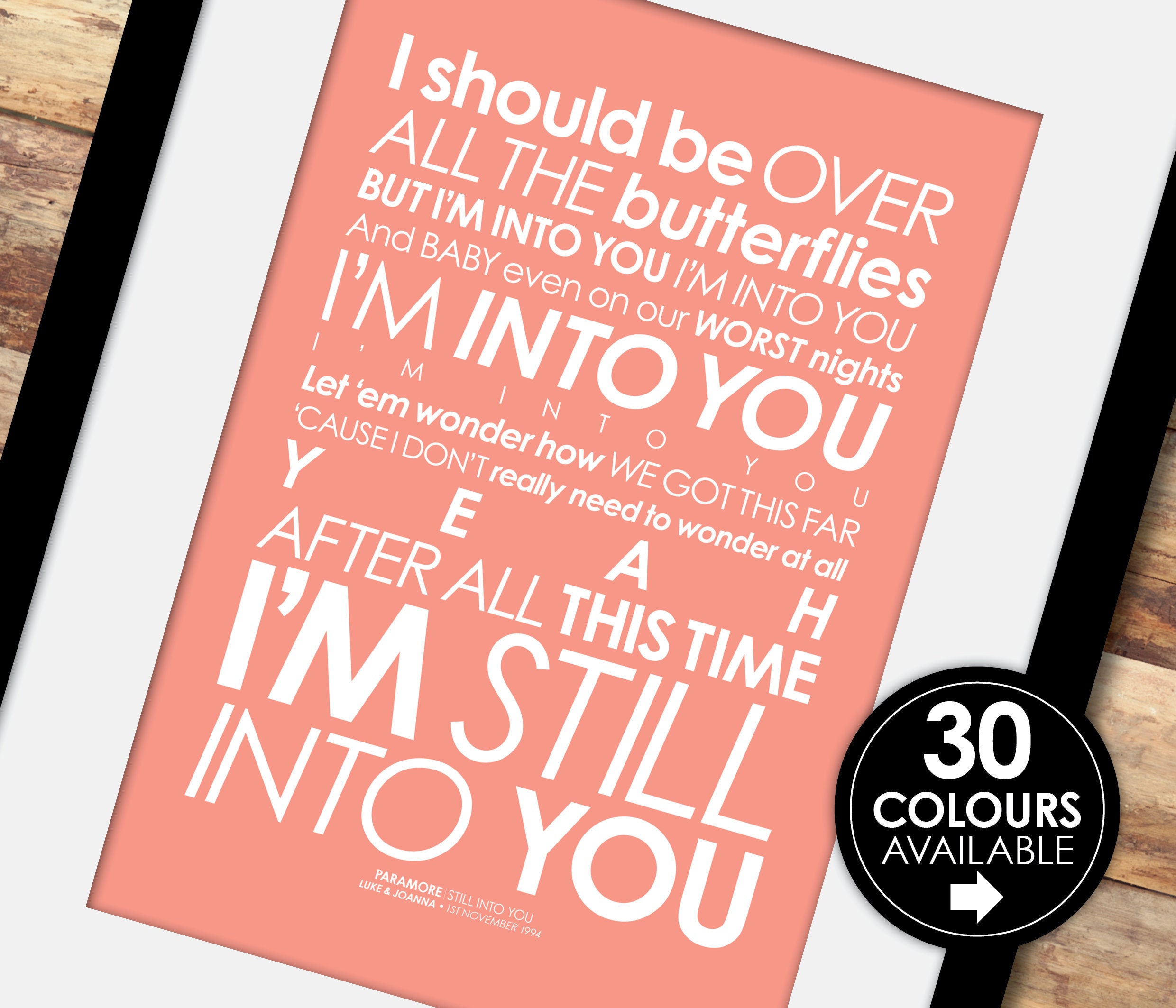 Still Into You Lyrics Print Paramore Optional PERSONALISED MESSAGE Fits  Ikea Frame Anniversary Gift, Motivational, Butterflies, Love 
