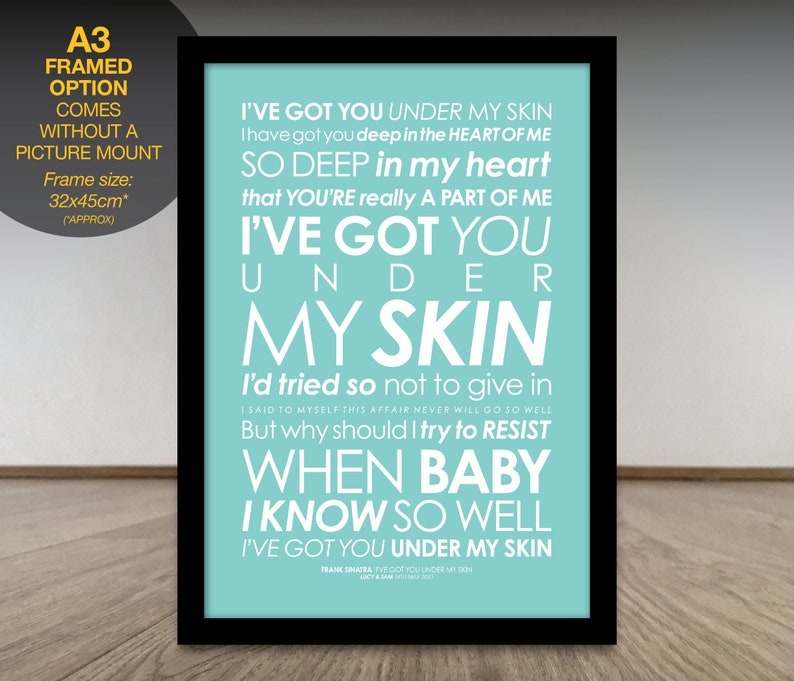 Frank Sinatra I've Got You Under My Skin LYRICS Print. Etsy UK