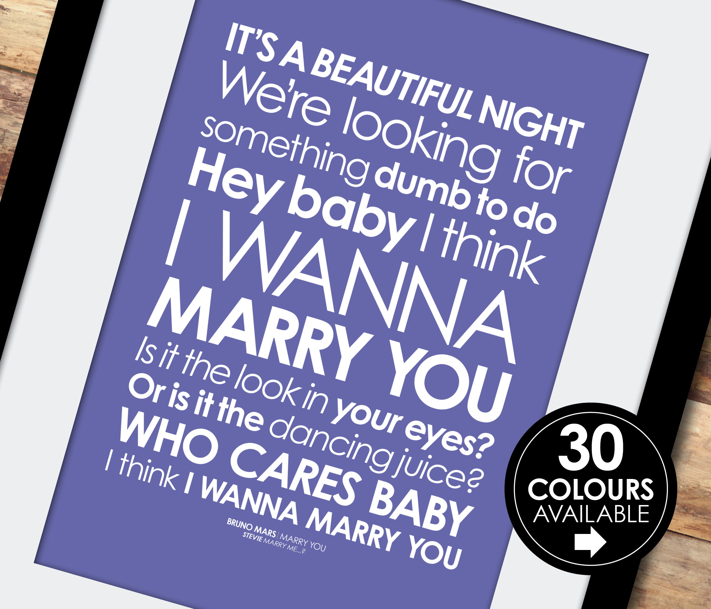 Bruno Mars Marry You LYRICS Print Free PERSONALISED