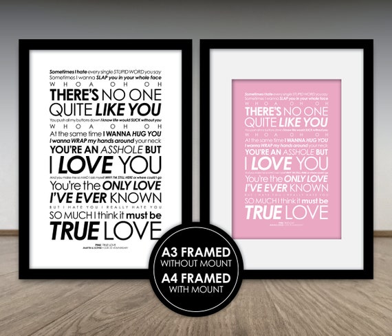 True Love Song LYRICS Print Pink Pnk Optional -  Norway