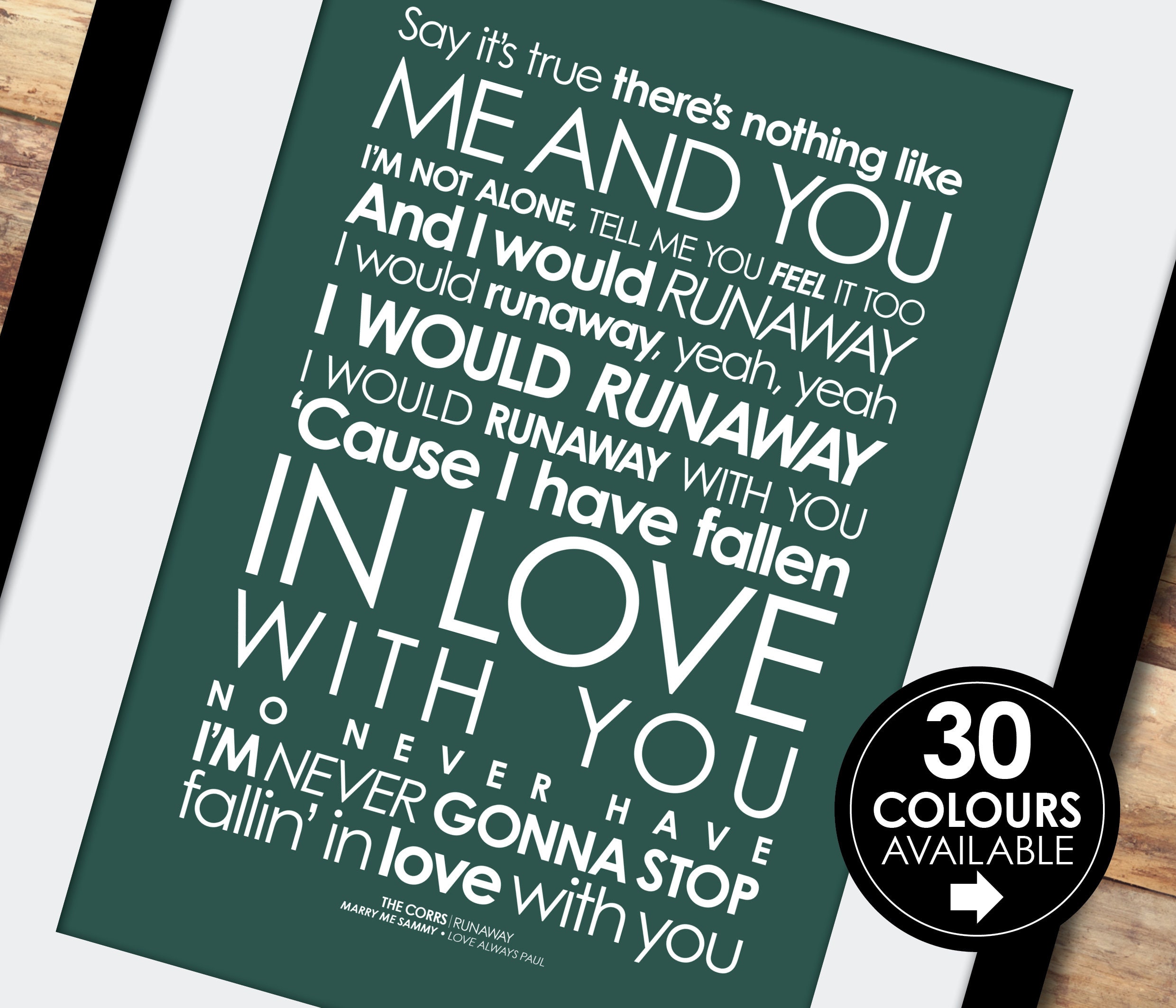 Corrs Runaway LYRICS print Free PERSONALISED MESSAGE -  Portugal