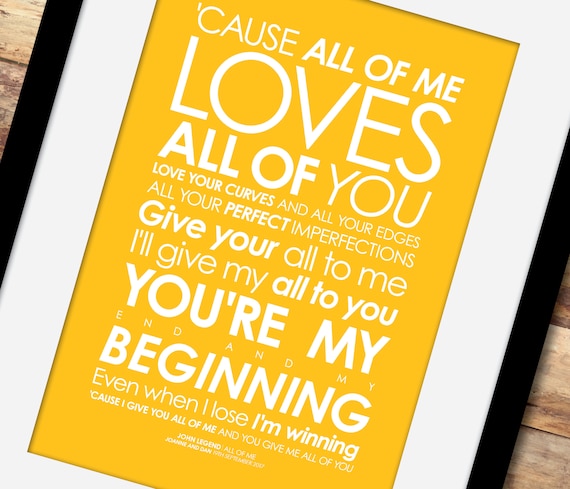 John Legend All Of Me LYRICS print. With your PERSONALISED -  Portugal