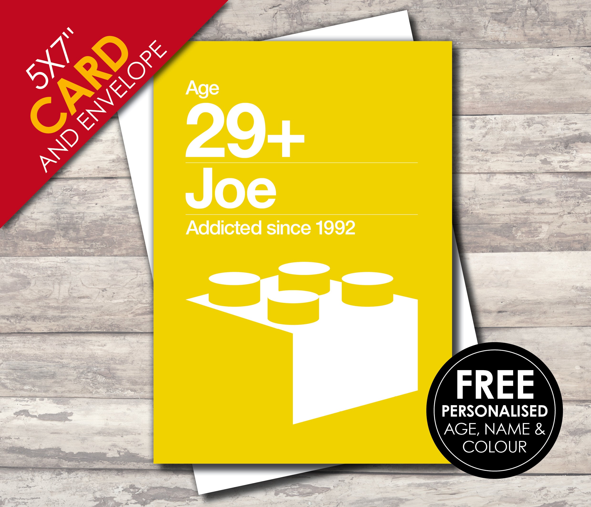 Lego Themed Greetings CARD and Envelope PERSONALISED Age Name and