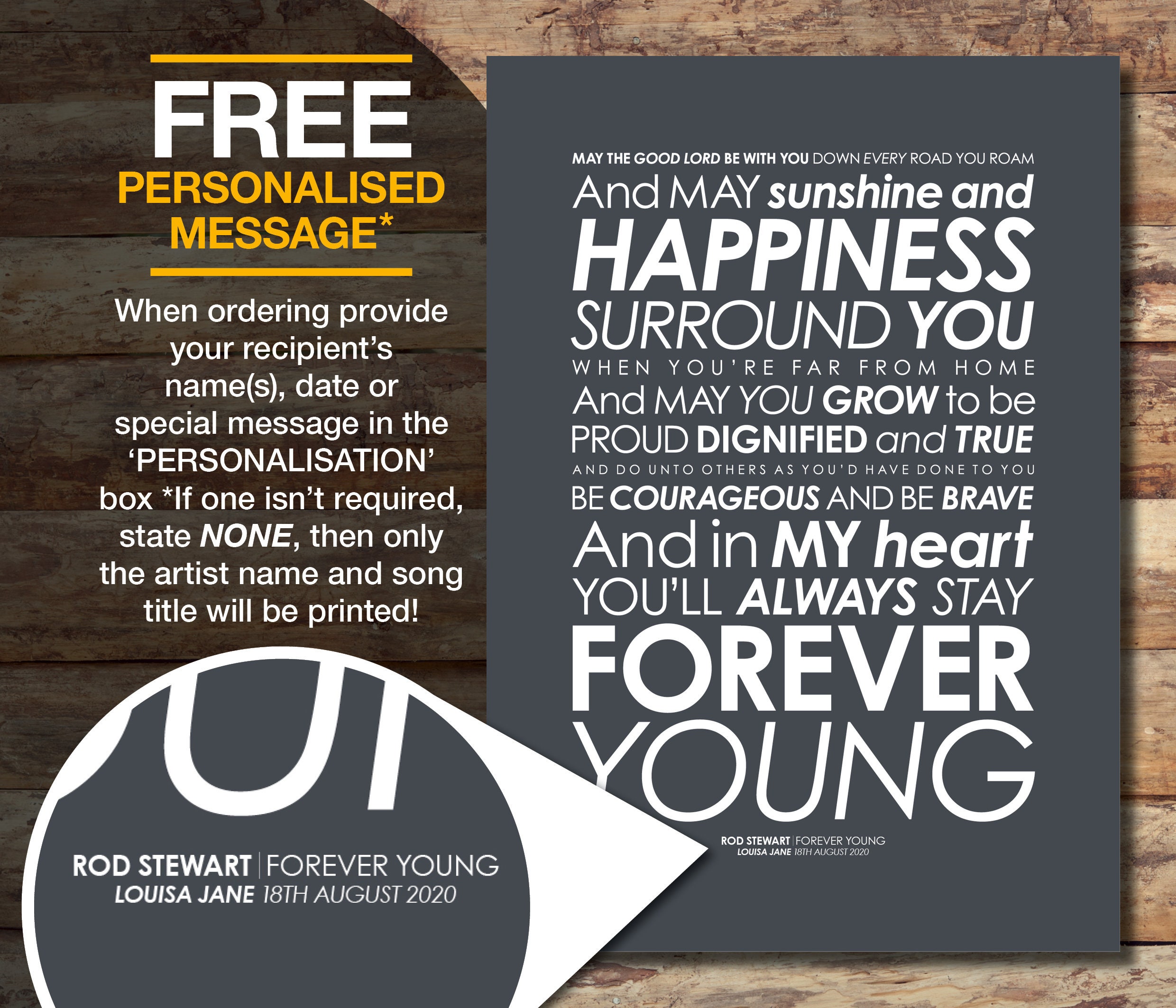 Rod Stewart Forever Young LYRICS print with PERSONALISED | Etsy