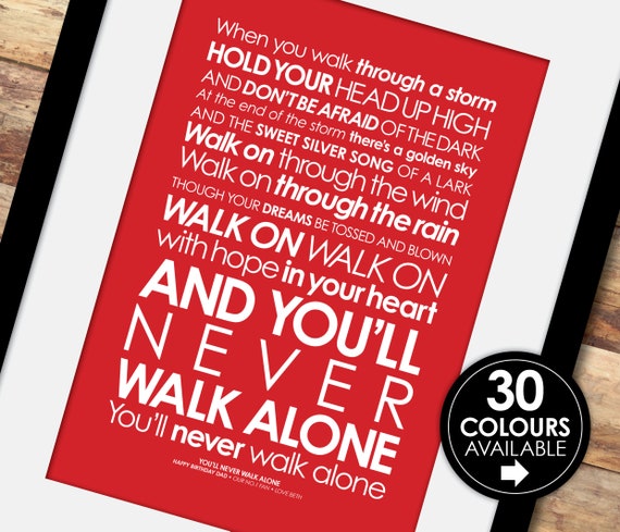 Youll Never Walk Alone LYRICS Print Optional PERSONALISED -  Israel