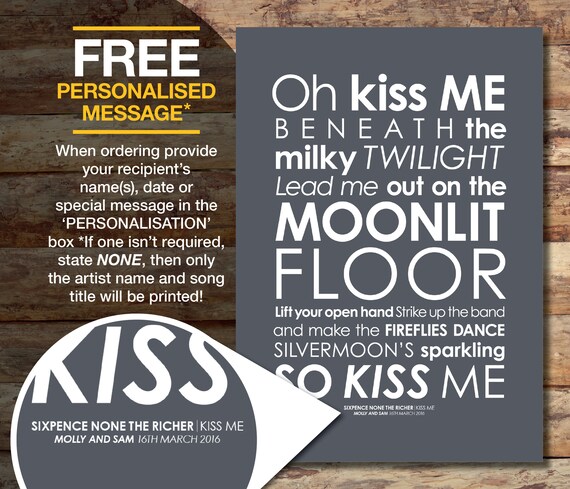 Sixpence None The Richer Kiss Me Lyrics Print With Etsy