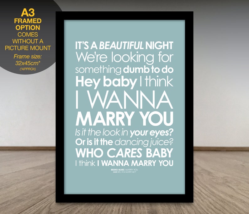 Leap Year Wedding Proposal. Bruno Mars Marry You LYRICS Etsy UK