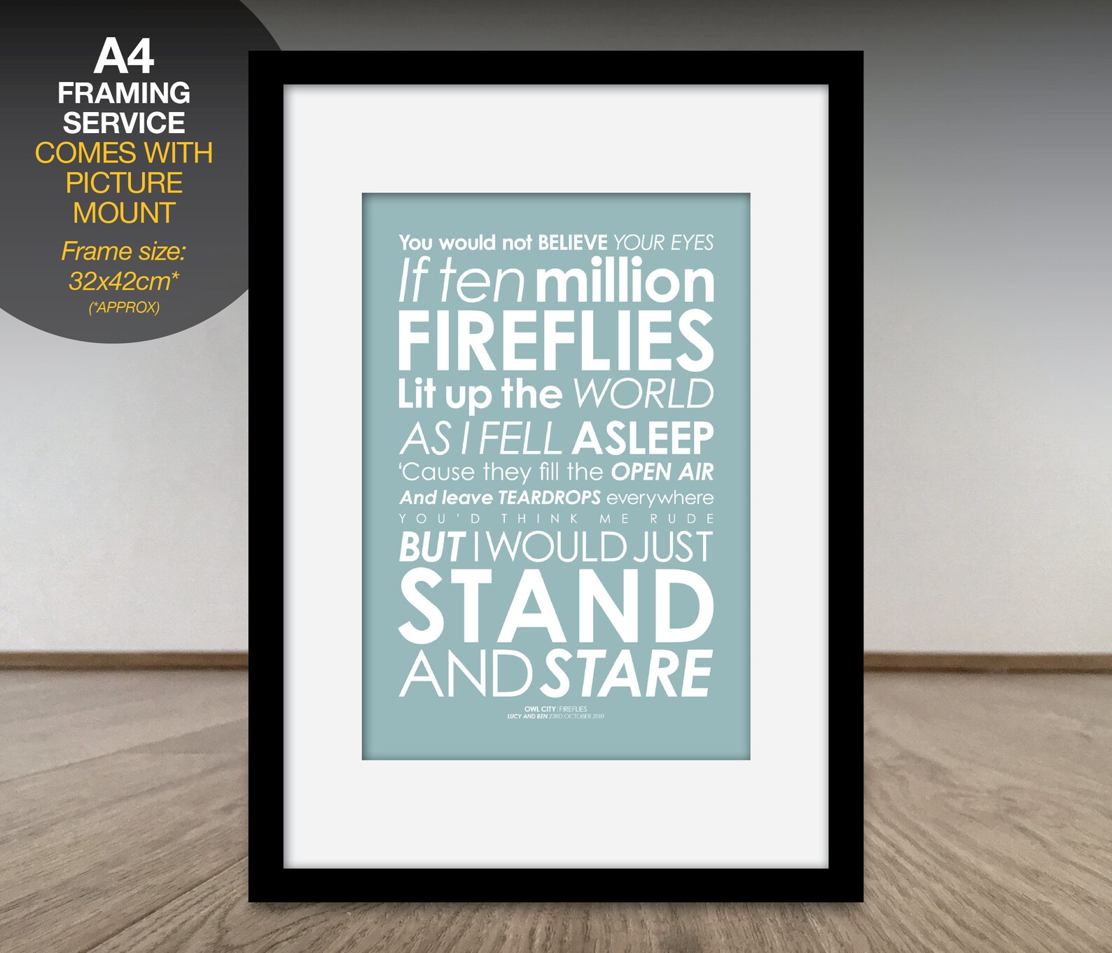 Owl City Fireflies Song LYRICS Print. With a PERSONALISED - Etsy UK