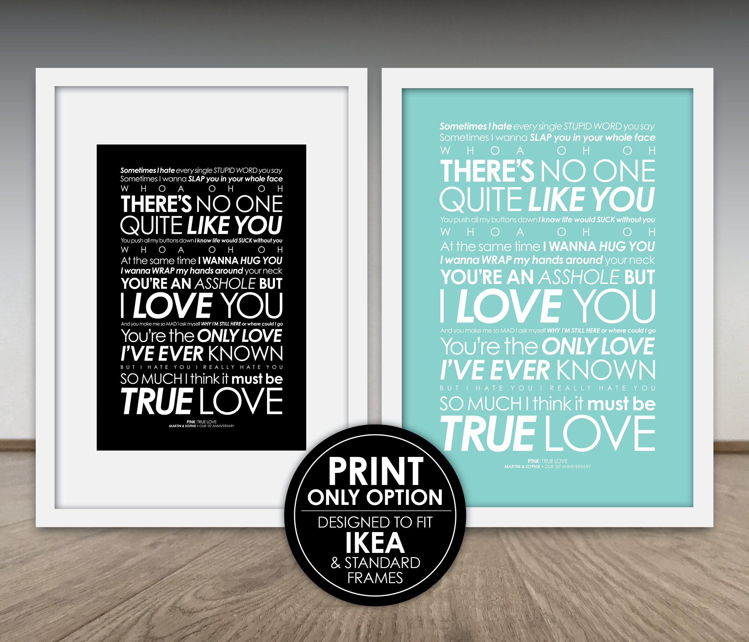 True Love Song LYRICS Print Pink Pnk Optional 