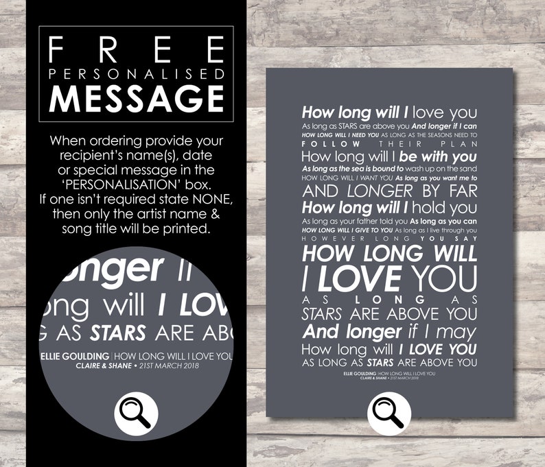 Ellie Goulding How Long Will I Love You LYRICS Print Free Etsy UK