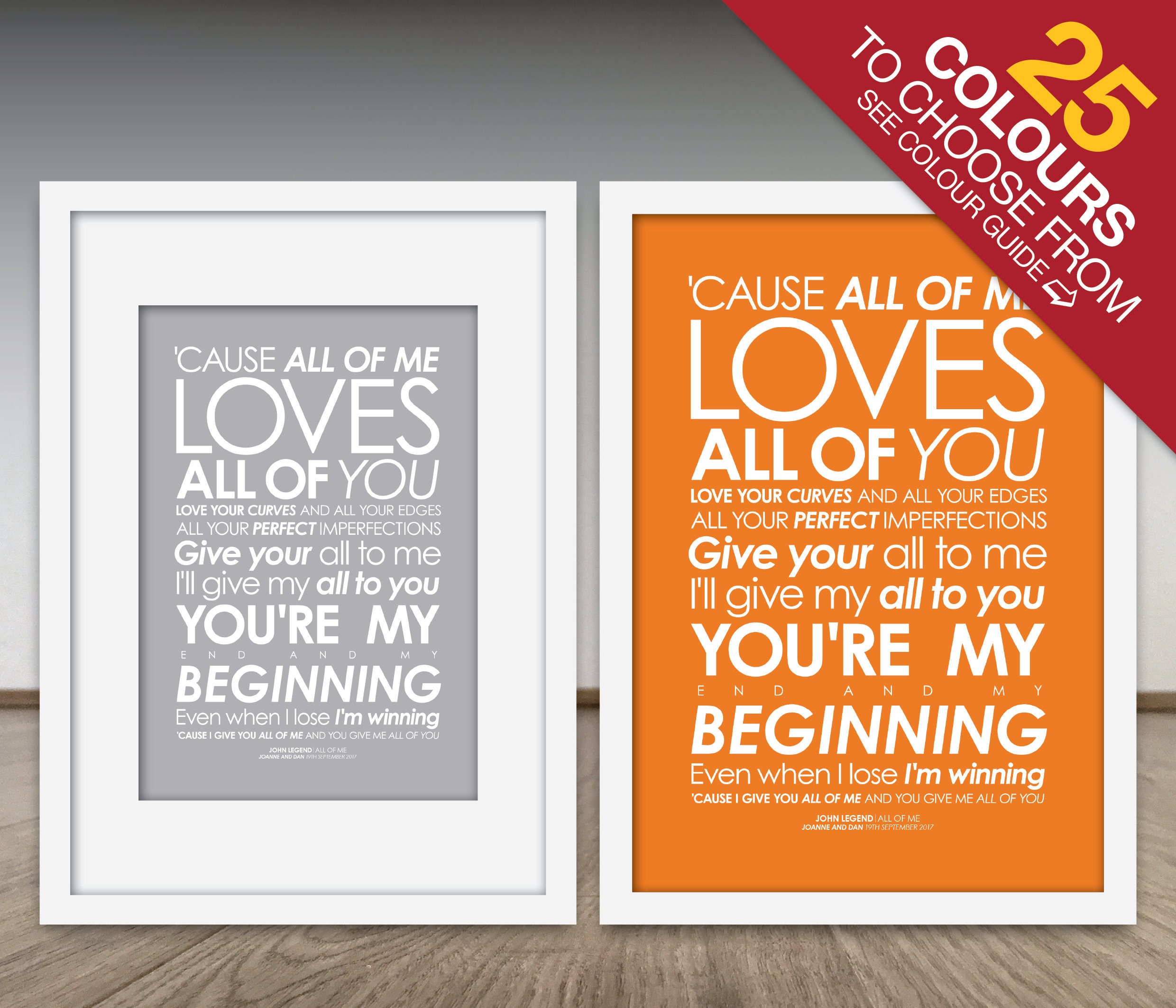 John Legend All Of Me LYRICS print. With your PERSONALISED -  Portugal