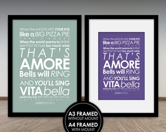 Dean Martin That's Amore LYRICS print Optional PERSONALISED message  Date Night, Paper Anniversary, Wedding song, 1st Dance, Valentines