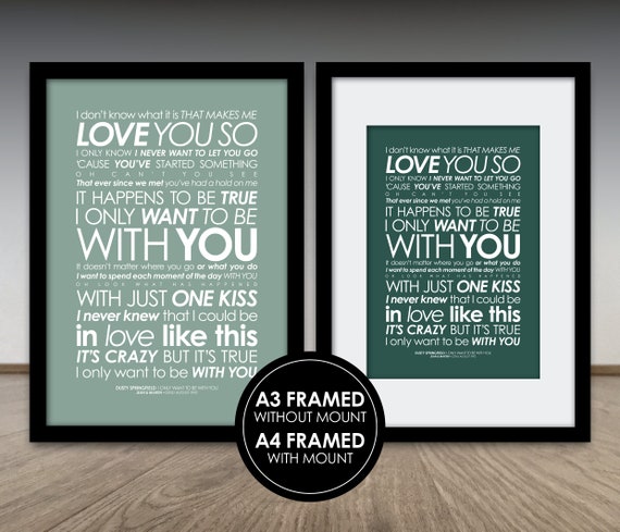 Dusty Springfield I Only Want To Be With You Lyrics Print Etsy