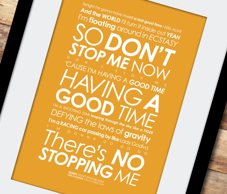 Queen Don't Stop Me Now LYRICS Print With PERSONALISED Etsy UK