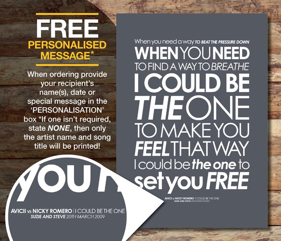 Avicii Vs Nicky Romero I Could Be The One Lyrics Print With Etsy