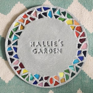 personalized garden stepping stone with mosaic glass rim (large) rainbow