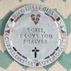 personalized garden stepping stone with mosaic glass rim + heart (large) dusty rose