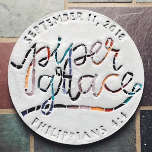 personalized garden stepping stone with mosaic glass lettering (large) cursive