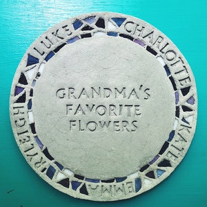 personalized garden stepping stone with mosaic glass rim (large) grays