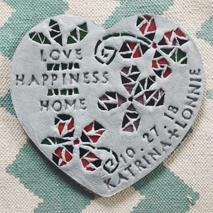 Trittstein mit Mosaikglas Blumen (Herz) Valentinstag