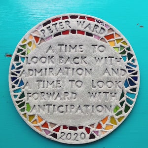 personalized garden stepping stone with mosaic glass rim large rainbow image 2