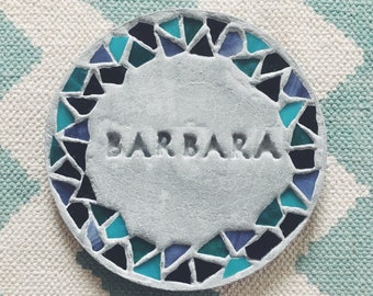 personalized garden stepping stone with mosaic glass rim (small) mermaid