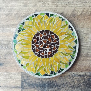 personalized garden stepping stone with mosaic glass flower (large) sunflower