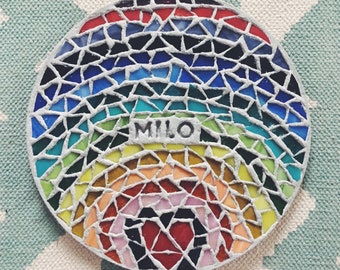 personalized garden stepping stone with mosaic full glass (large) rainbow