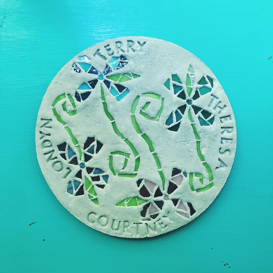 Personalized Garden Stepping Stone With Mosaic Glass Flowers Etsy