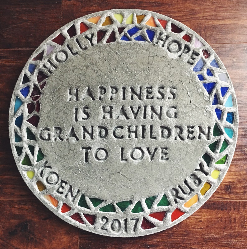 personalized garden stepping stone with mosaic glass rim large rainbow image 7