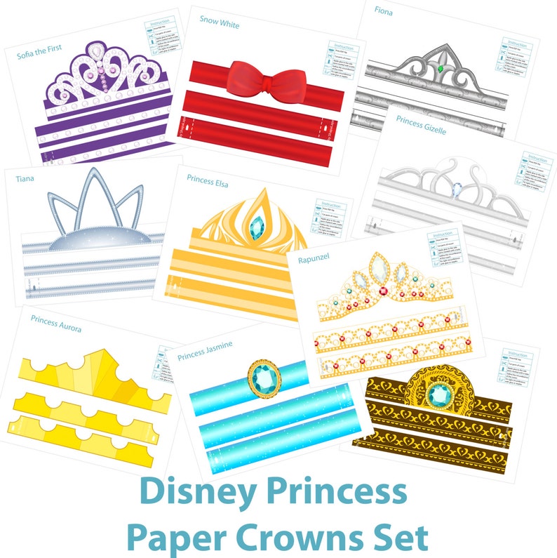 10 Disney Paper Crowns princess party DYI crown set | Etsy