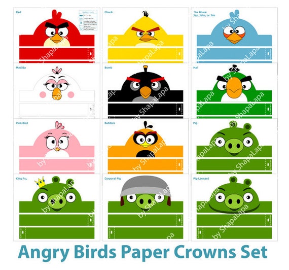 angry birds paper crowns set 12 diy crowns template angry etsy