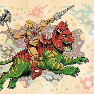 He-Man and Battle Cat, Masters of the Universe Signed 11 x 17 Color Print by Darryl Young