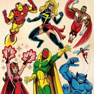 Avengers Assemble! #1 Signed 11 x 17 Color Print by Darryl Young Iron Man, Scarlet Witch, Vision, Ms. Marvel, Falcon, Beast, Wasp