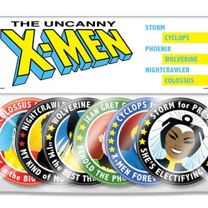 Uncanny X-Men 6 Button President Set,  2.25&quot; inch, Storm, Cyclops, Phoenix, Wolverine, Nightcrawler, Colossus Pin, Pinback, Button