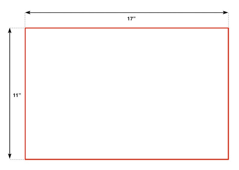 May include: A white rectangle with a red border, measuring 17 inches by 11 inches.