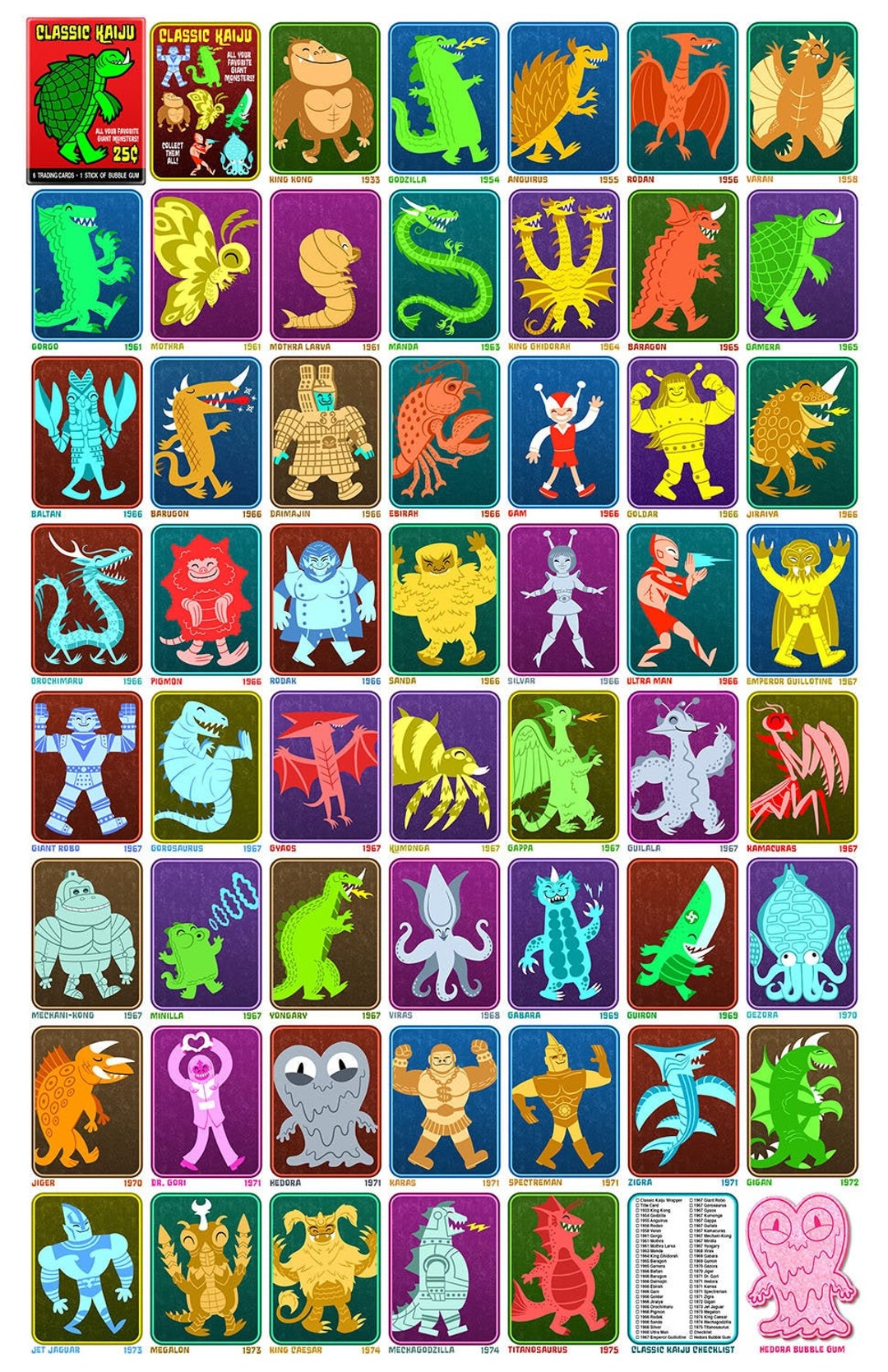 Classic Kaiju Trading Card, Signed 11 X 17 Color Print by Darryl