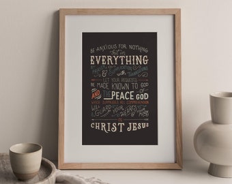 Philippians 4:6-7 | Hand Drawn Bible Verse Art Print or Poster | Christian Wall Decor