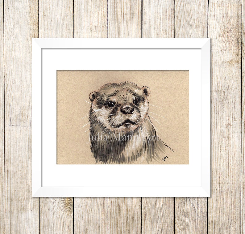 Otter Art Print Drawing Ready To Frame Unframed Wildlife Animal Nursery