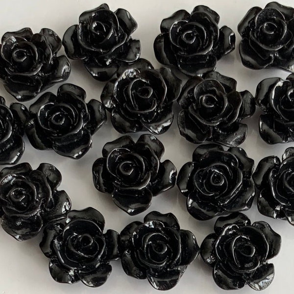 10 pcs 12 mm Black cabochon flower,black rose flower,flower kit,13 mm black resin flower,13 mm black rose,black cabochon flower.black flower