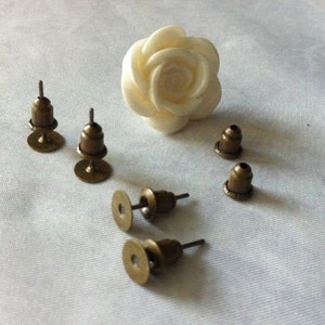 Ship from USA....50 pcs Earring Post Blank with back,, 50 pcs Ear nuts , Antique bronze , 6 mm glue pad, Great for resin cabochon flower,