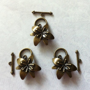 10 set Toggle Clasps, antique bronze finding, Flower toggle clasp, alloy Bar and Ring Toggle Clasps