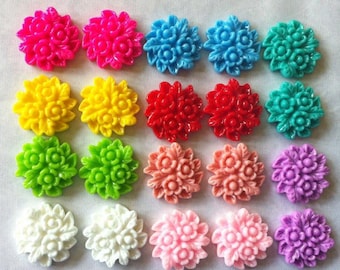 NEW....20 pcs 20 mm Mixed Lot Cabochon Flowers, mix resin flower, flower kit,, bobby pin blank , ring, Earring ,pendant