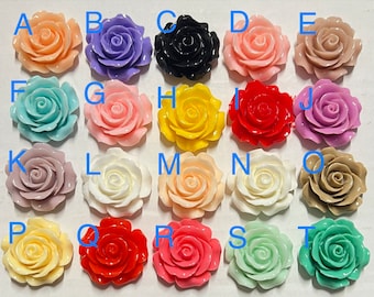 En gros... 10 pcs Mixte 30 mm Cabochon Fleurs, assortiment fleur de rose, 30 mm fleur de résine rose, grande rose, cabochon de rose mélangé, fleur à dos plat