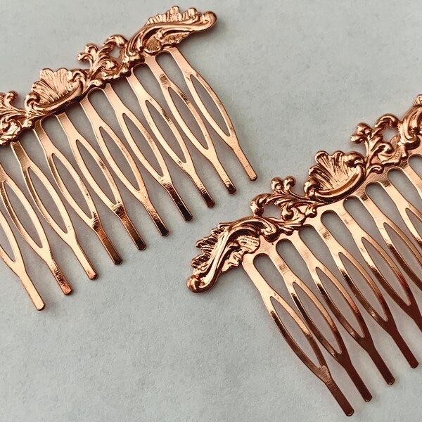 2 pcs Rose gold Hair Comb,Hair Comb,brass hair comb,bridal hair comb,filigree hair comb,wedding hair comb,flower hair comb,hair accessories